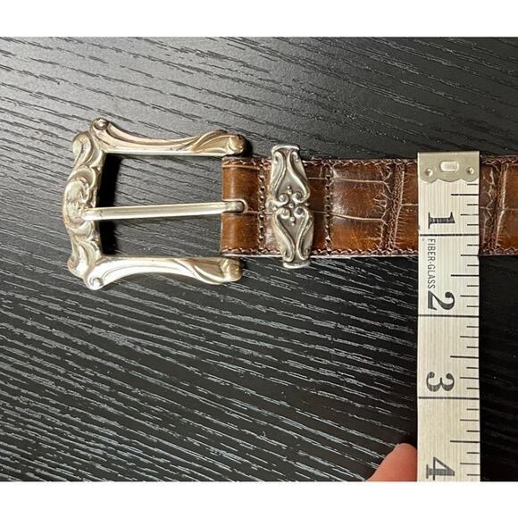 Vintage 90\'s Fossil Croc Stamped Leather Belt with Ornate Silvertone Buckle main image 6